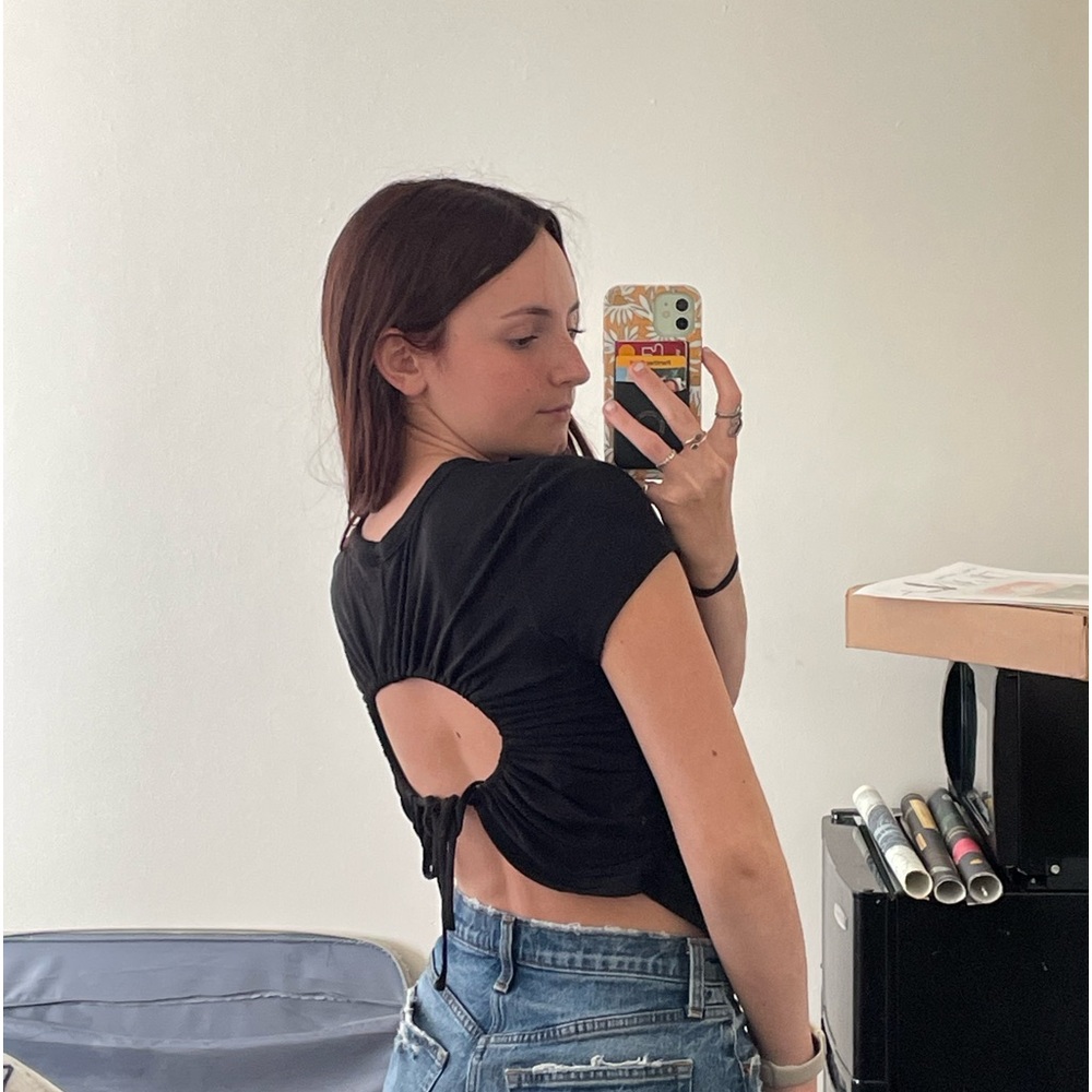 Open back black top
